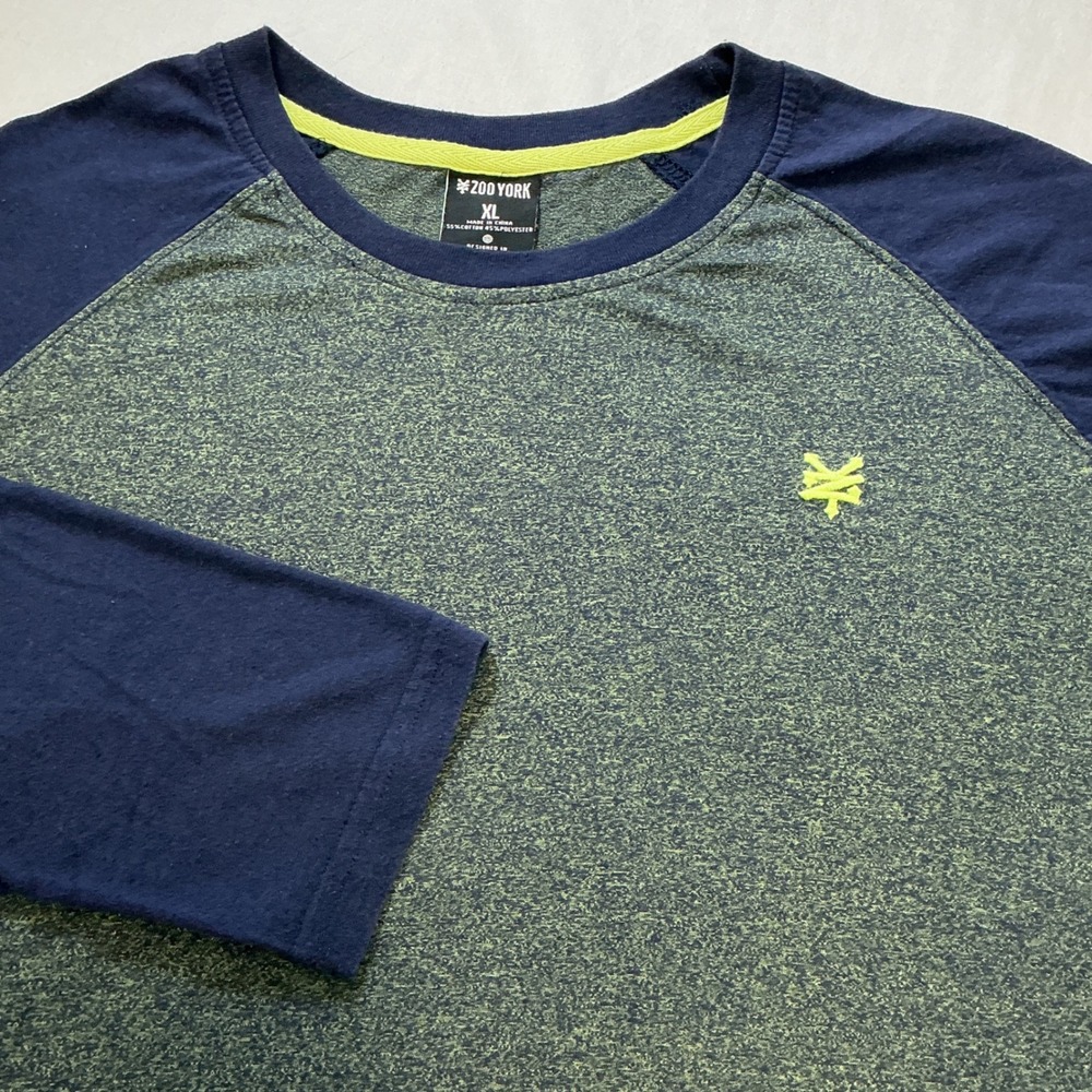 Zoo York Men XL Long Sleeve Raglan T-Shirt‎ Heather Navy Yellow Crewneck Logo